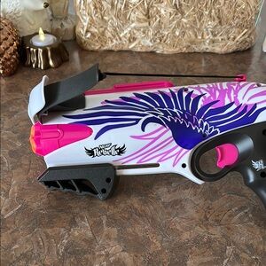 Nerf Rebelle Pink & White Blaster with Purple Wing Graphic